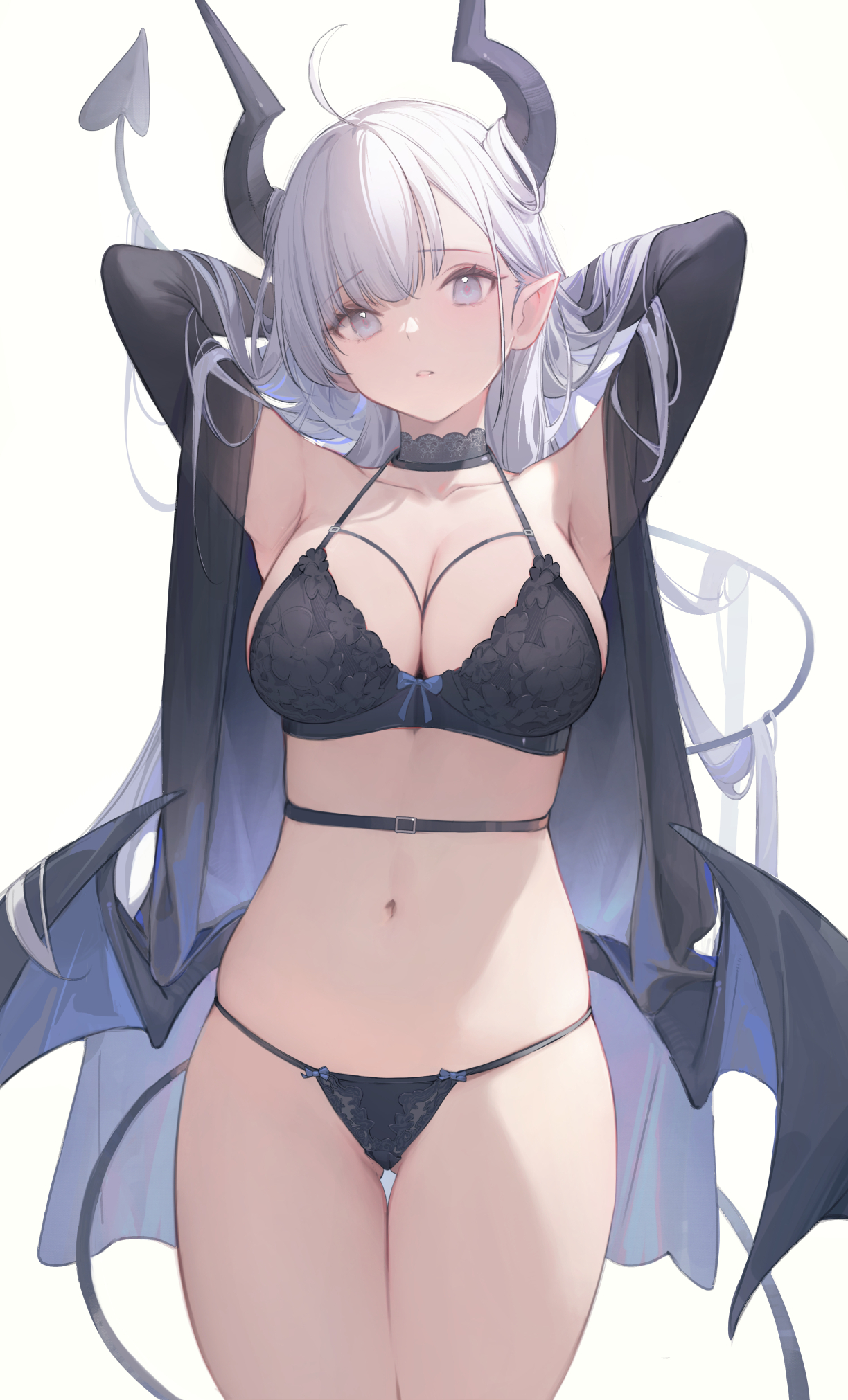 Nekojira Thea Nekojira Artist Revision Bra Cleavage Horns Open Shirt Pointy Ears Tail Thong